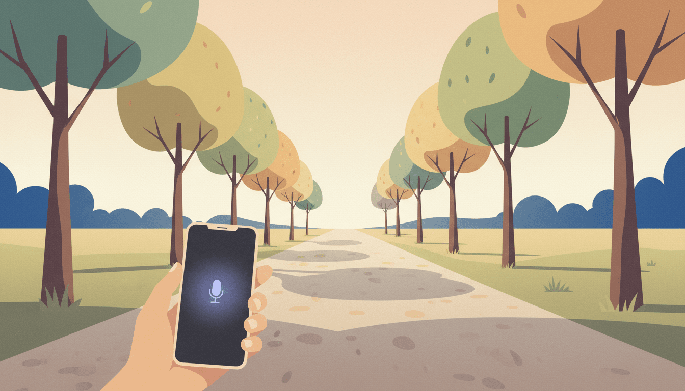 A phone recording a voice note on a quiet morning walk